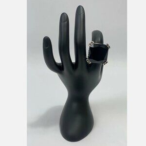 Judith Leiber Dome Ring Women's Silver and Black Size 6 Square